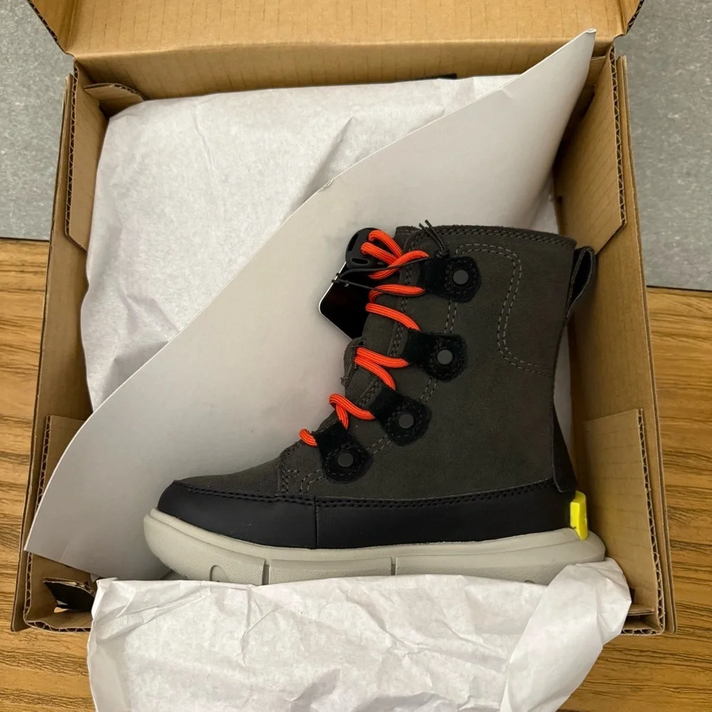 Sorel Explorer Lace WP Children’s Waterproof Insulated Boots Jet Black Size 10